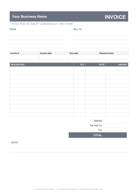 Preview of the free blank invoice template